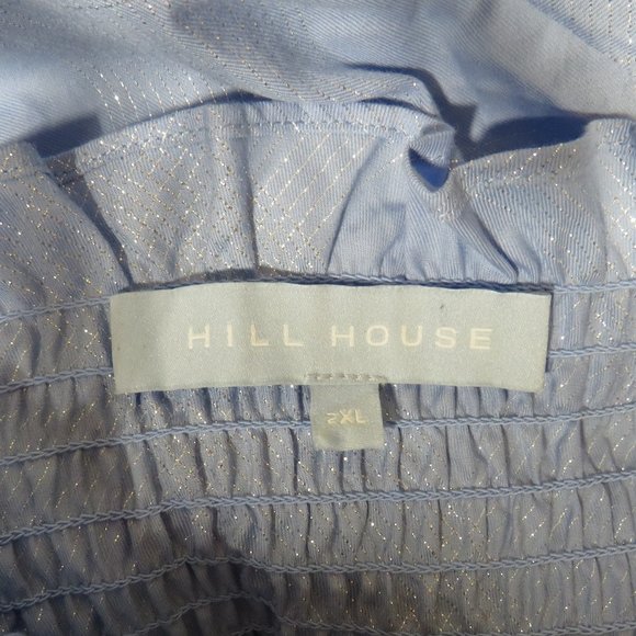 Hill House Women's 2XL The Ellie Nap Dress Light Blue Glitter Check Smocked Midi - Picture 3 of 10